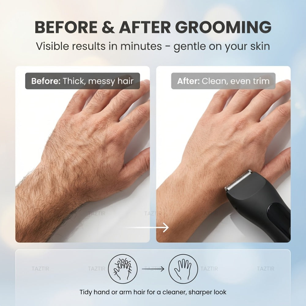 [5-in-1] TAZTIR Men's Beard Trimmer and Full Body Grooming Kit, IP67 Waterproof Electric Razor, Suitable for Facial Beard, Chest Hair, and Private Areas, USB Rechargeable Hair Clipper, LED Display, Skin-Friendly Ceramic Blades Gift Box Set