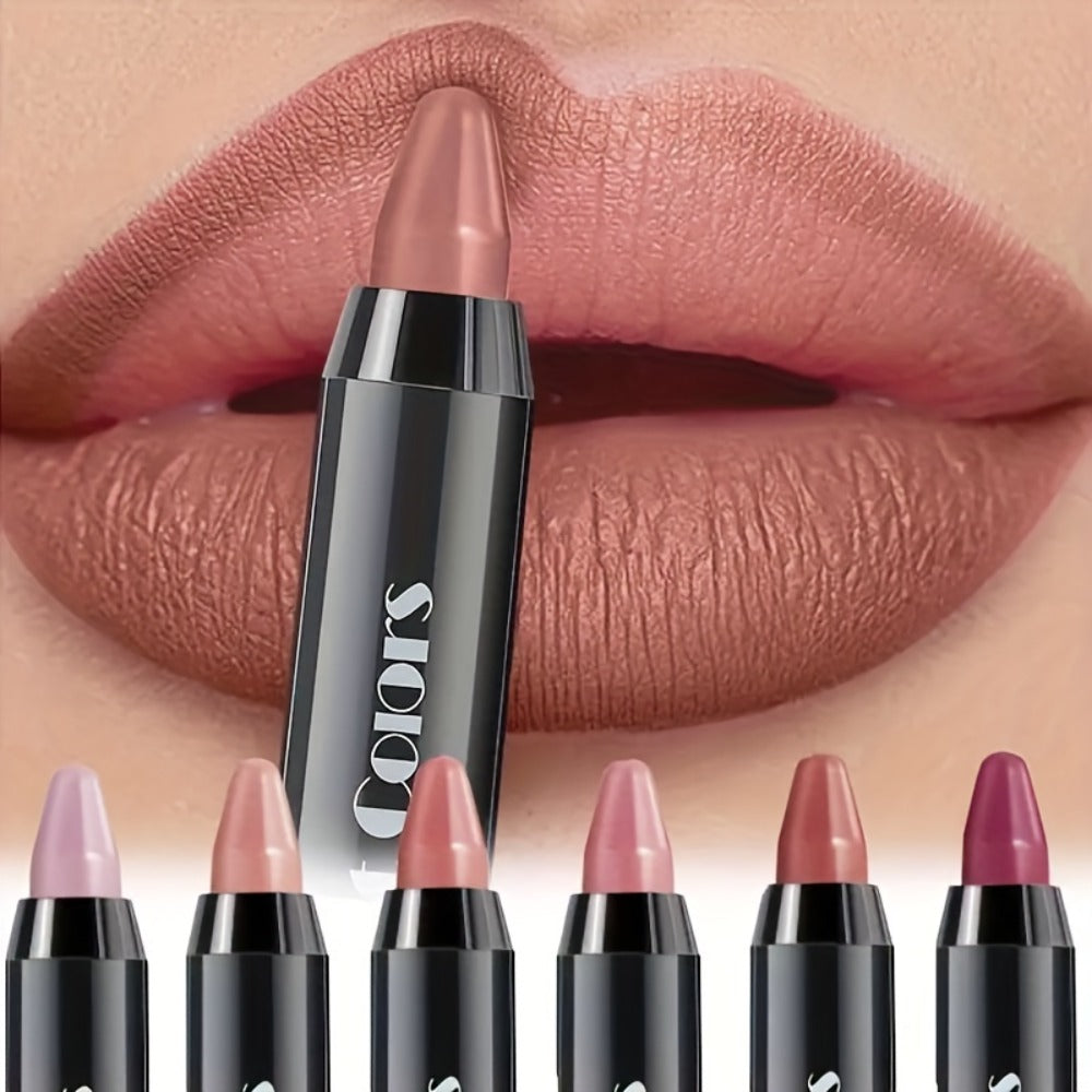 6pcs, Crayon Lipstick, Matte Lipstick, Easy Coloring Lipliner, Durable Easy Coloring Moisturizing Lipstick