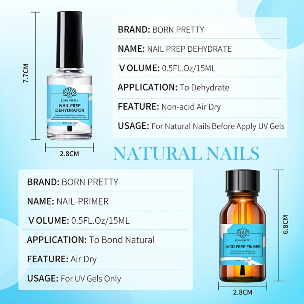 BORN PRETTY 4pcs/Set 0.34oz Super Top Coat And Base Gel Nail Polish for Gel Polish Nail Prep Dehydrator And Nail Primer Semi-permanent Varnish Nail Supplies
