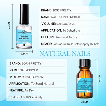 Gel Nail Polish Base Coat & Top Coat Kit 4pcs - Nail Prep Dehydrator, Primer, Base Gel & Super Top Coat Set for Semi-Permanent Gel Manicure, 15ml & 10ml