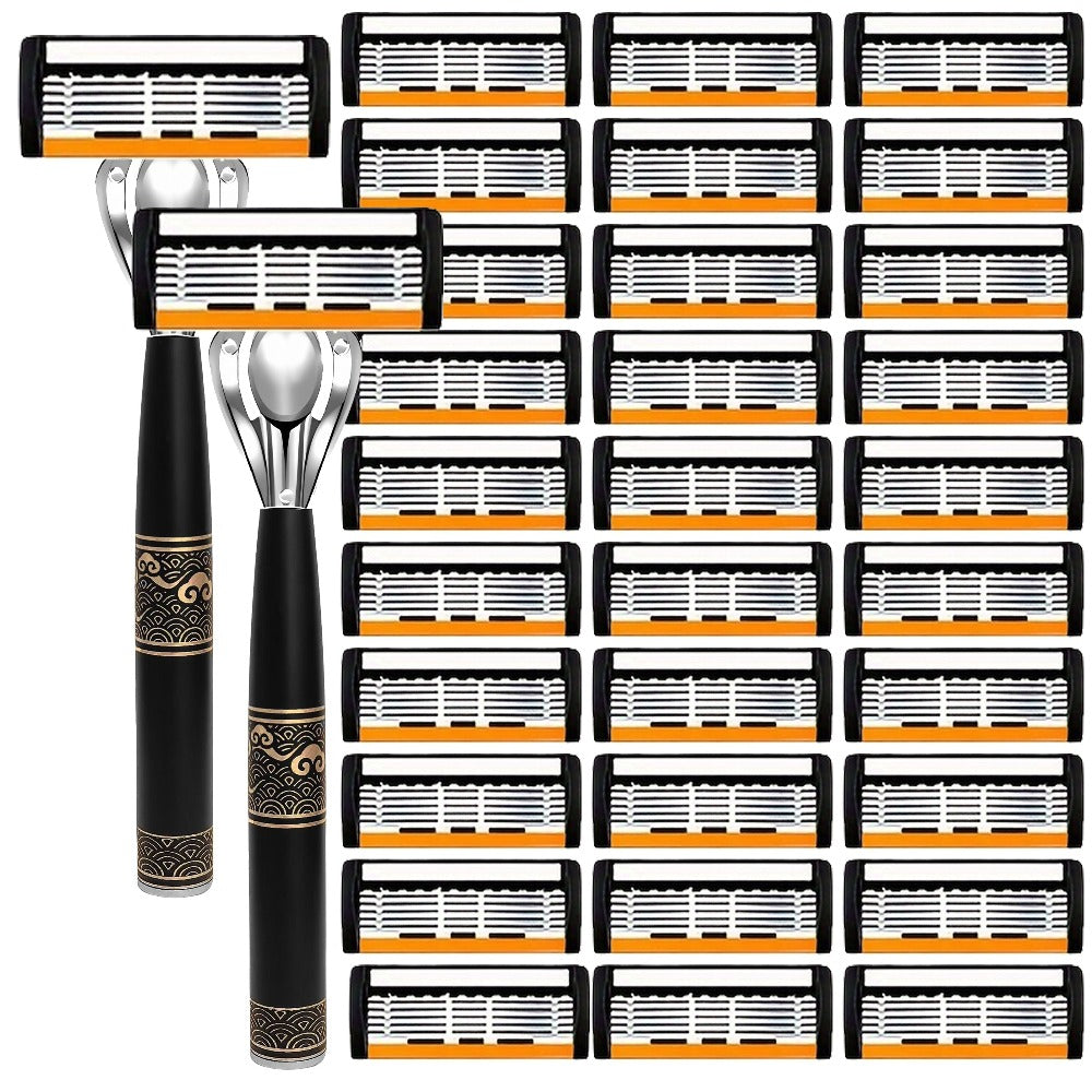 High-End Razor Featuring Six-Layer Blades, a Comfortable Half Handle, And Options for 6, 12, 24, 30, Or 36 Refills, Designed for Men'S Smooth And Accurate Grooming