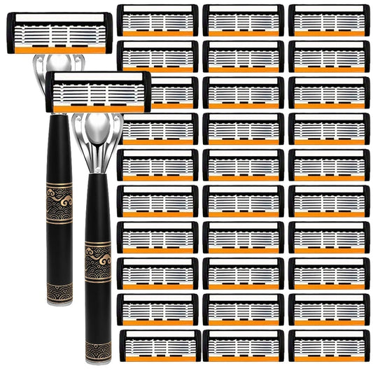 High-End Razor Featuring Six-Layer Blades, a Comfortable Half Handle, And Options for 6, 12, 24, 30, Or 36 Refills, Designed for Men'S Smooth And Accurate Grooming