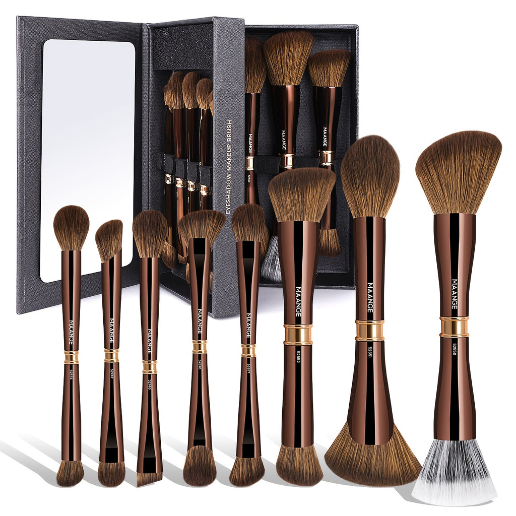 MAANGE 8pcs Double-ended Makeup Brushes + Storage Box High-end Makeup Tools Double-ended Foundation Brush Blush Brush Contour Brush Multi-function Makeup Brush Suitable for Facial Makeup Women's Beauty Tools Daily Travel Commuting Women's Gifts, Professio