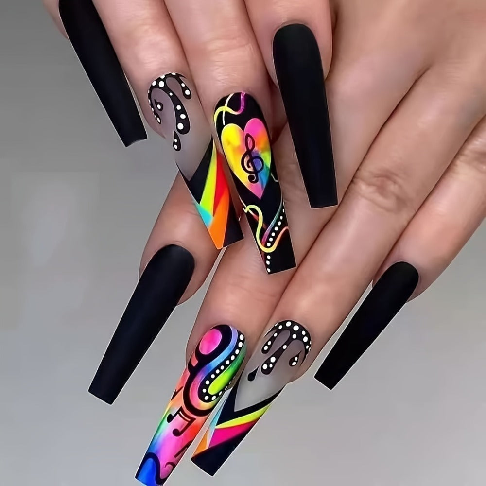 5 Boxes (120pcs Extra Long Press on Nails Fake Nails Set - Cosmic Eyes And Crystal Rhinestones Matte with Glue on Nails Colorful Stripes Floral Patterns Wearable Nail Art Festive Gift Set