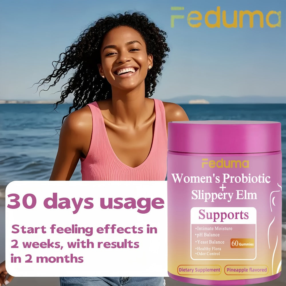 [Probiotic Gummies] 1/2 Bottle, Package-60 Gummies/80 Gummies, Feduma Women's Probiotic Gummies Her Juicy Blend of Slippery Elm for Intimate Moisture, Odor Control, And Healthy Flora, 60 Pineapple, Flavored Gummies!