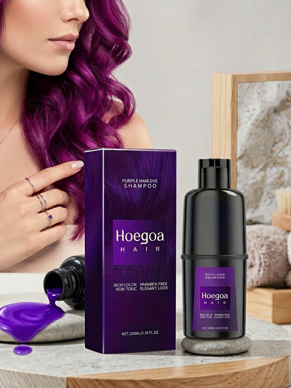 Hair Dye Shampoo & Conditioner 3-in-1 Color Foam Moisturizing Shine No-Damage Herbal Formula Easy Apply All Hair Types Purple Black Red Brown