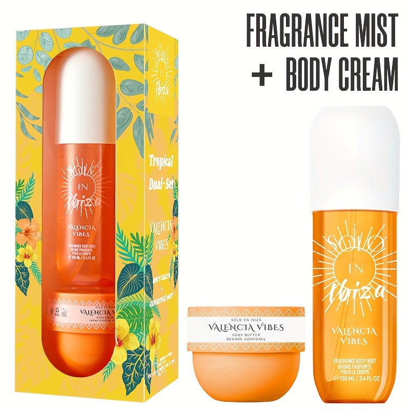 2pcs Set SOLO EN IBIZA Body & Hair Fragrance Mist & Body Cream Gift Box - 4 Scent Varieties, Long-Lasting Vanilla & Fruit Scent, 3.4fl.oz Perfume + Cream, Unisex for Men & Women, Perfume For Women Long Lasting, Long Lasting Perfume