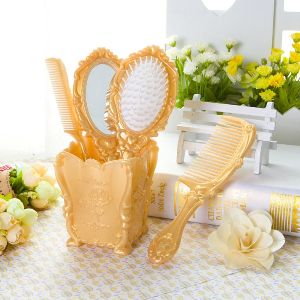 Black Mirror Comb Set, Scalp Massage Hairbrush with Mirror, Retro Hair Comb, Makeup Hair Comb
