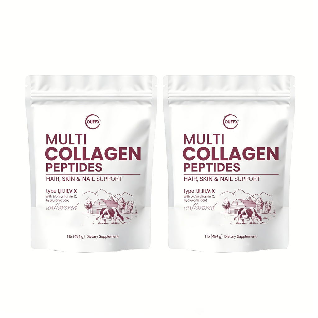 Oufex Multi-Collagen Powder - Featuring Hydrolyzed Protein (Type I, II, III, V, X), Plus Acid, Biotin, And Vitamin C - Flavor-Free