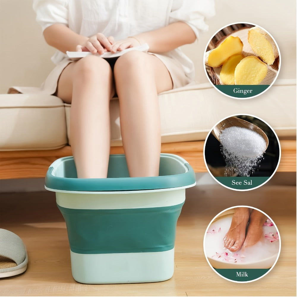 Collapsible Foot Bath Basin Foot Soak Tub, 15L/4 Gallons Large Foot Soaking Tub with Massage Acupoint for Soaking Feet, Pedicure Bowl Foot Spa, Multifunction Plastic Bucket with Handle, Foldable Laundry Basket