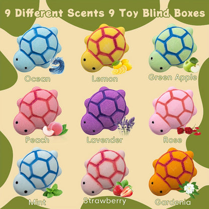 Bath Bombs with Surprise Toys Inside 9 Pack - Turtle Shaped Bubble Bath Balls with Rose Scent & Hidden Toy | Kids Birthday Gift, Valentine's Day & Party Favor Bath Bomb Set