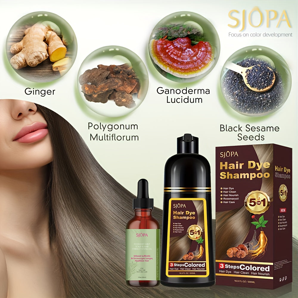 Hair Dyeing Kit, 16.91 Oz Hair Dyeing Shampoo, 3 in 1, 0.03/1.01 Oz Rosemary Hair Care Oil, Gentle on Skin, Natural And Safe Formula, Quick Hair Dyeing Oil, The Perfect Valentine'S Day Gift