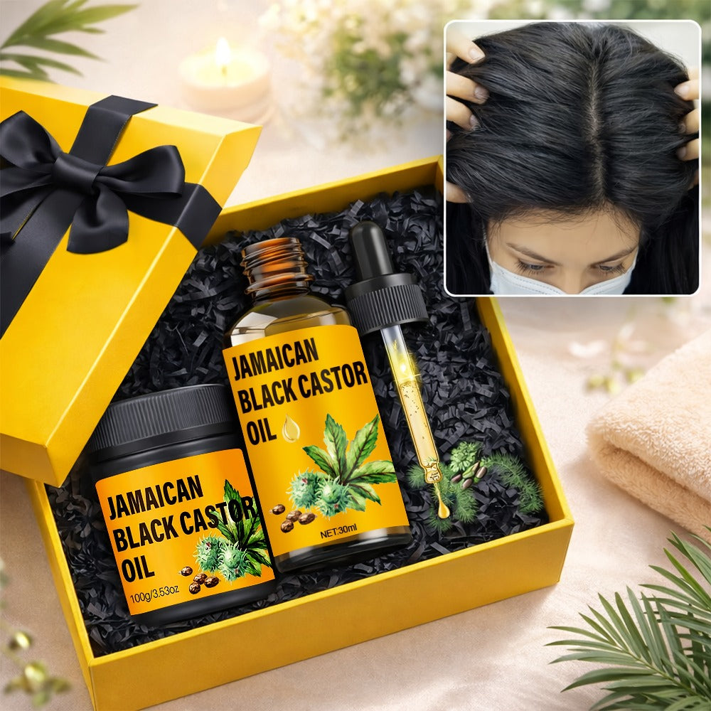 Jamaican Black Castor Oil Hair Care Set 2PCS - Pure Cold-Pressed Castor Oil & Hair Cream, Scalp Moisturizer, Strengthens & Nourishes All Hair Types for Healthier Growth