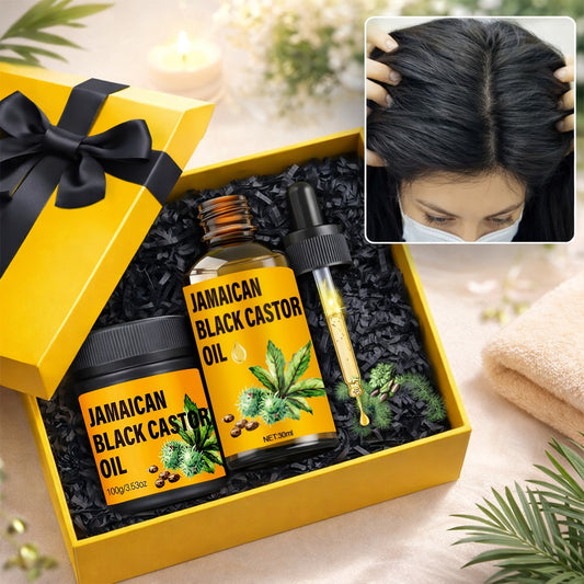 2pcs Jamaican Black Castor Oil Hair + Black Castor Oil Hair Cream - Pure Cold Pressed, Moisturizing And Nourishing Hair And Scalp, Making Hair Stronger And Healthier, Suitable for All Hair Types, Castor Oil Hair Care Set