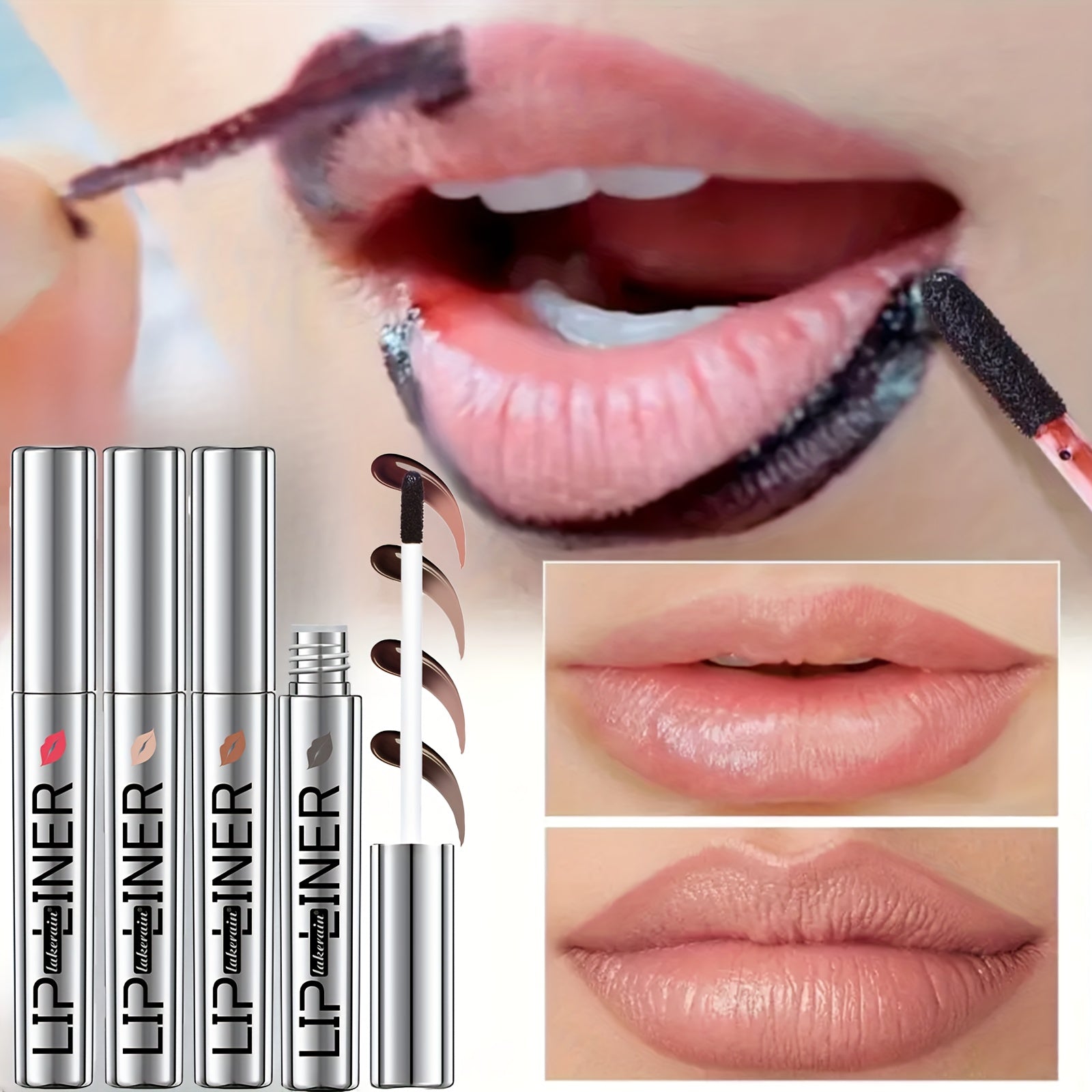 [Lip Liner & Stain Set] 4pcs SET Off Lip Liner And Lip Stain 2-In-1 Set Acid Infused Natural Lip Tattoo Pen, Waterproof Smudge-Proof Matte End, Long-Lasting Transfer-Resistant Lip Makeup (4 Colors)