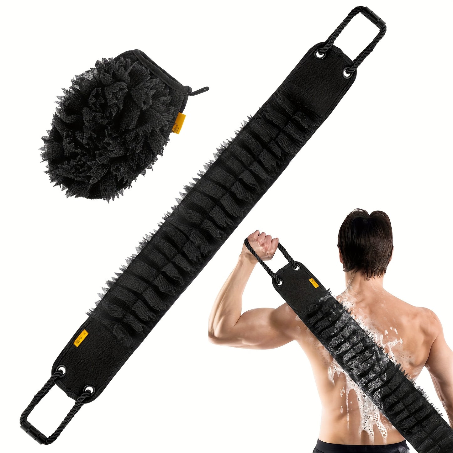 Exfoliating Back Scrubber & Body Scrub Towel Set 2pc & 4pc - Dual-Sided 36" Back Brush with Non-Slip Handles & Bath Glove for Deep Cleansing, Skin Exfoliation & Shower Spa