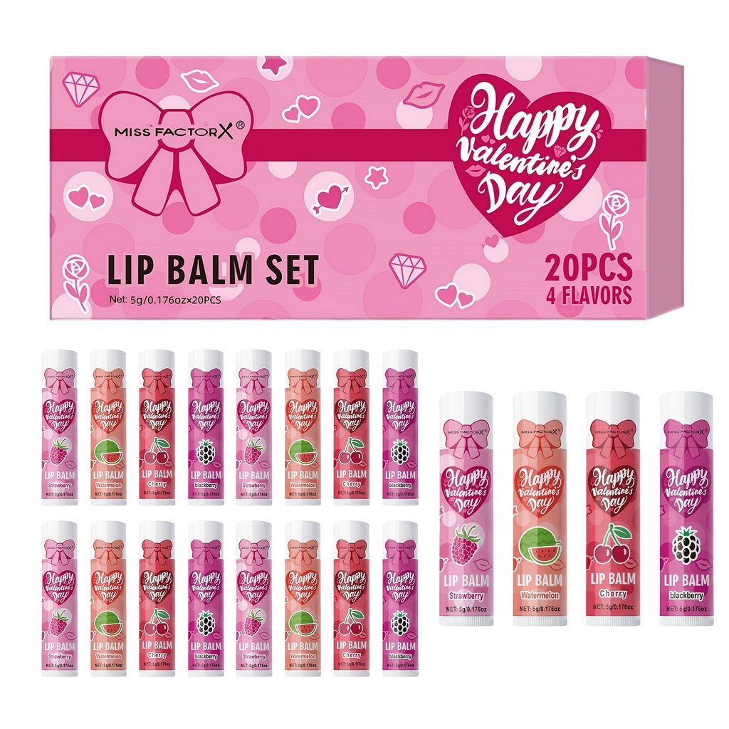 20pcs Miss FactorX Lip Balm Set, Glossy Finish, Replenishing Moisturizer for Dry Skin, Long-Lasting Hydration, Mother's Day Gift, Perfect Valentine's Day Gift for Women