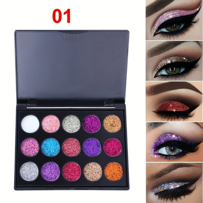 Glitter Eyeshadow Palette 2-Pack 15 Colors — Shimmer Metallic Sequin Eye Shadow Set, Squalane-Infused, Stage & Festival Makeup, Flashes Glitter & Metal Finish, Perfect Mother's Day & Christmas Gift