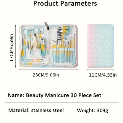 Nail Clipper Set 30pcs with Portable Travel Box - Complete Manicure & Pedicure Kit for Men & Women, Toenail & Fingernail Clippers, Personal Care Beauty Tool Gift
