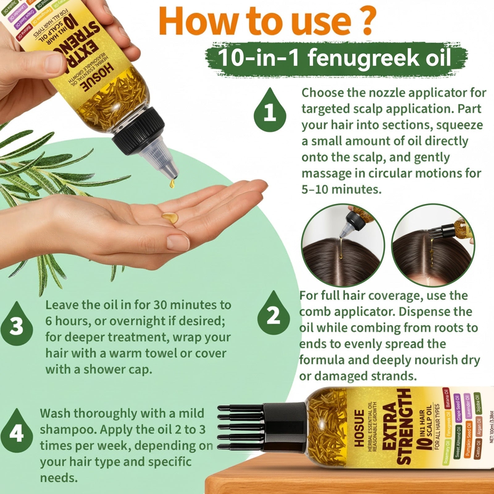 3.38oz Botanical Hair Oil, 10-In-1 Herbal Hair Essential Oils, Contains Batana Oil, Rosemary, Fenugreek, Pumpkin Seed Oil, for All Damaged Hair And Scalp Types, Multi-Effect Nourishment, Enhance Shine & Strengthen Hair | Father'S Day Gift