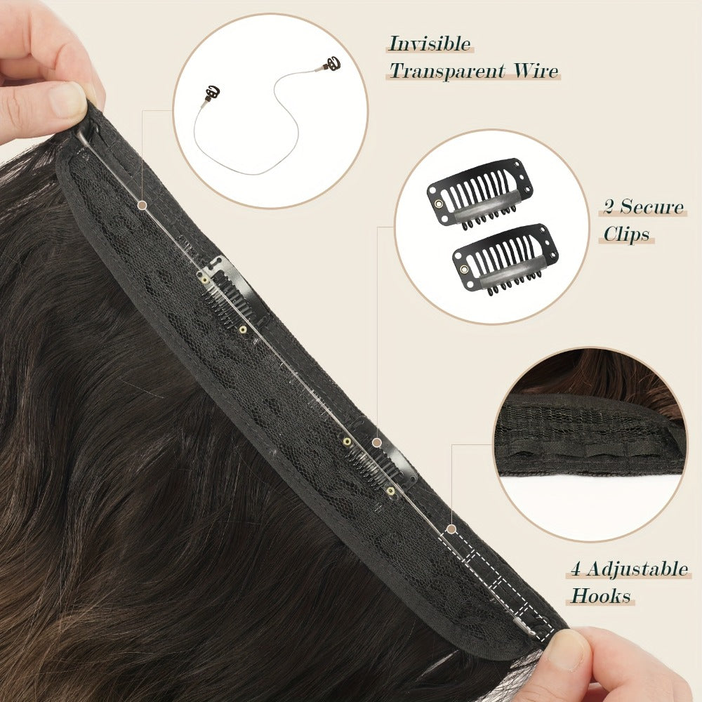 Invisible Wire Hair Extensions for Women Synthetic Wavy Wig with Clear Wire 18 Inch Multi-Color Balayage Highlight Natural Look Glueless No Damage Easy Apply