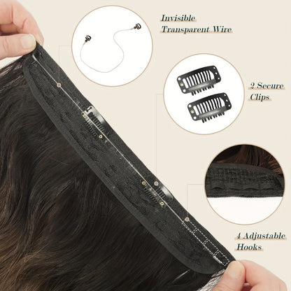 Invisible Wire Hair Extensions for Women Synthetic Wavy Wig with Clear Wire 18 Inch Multi-Color Balayage Highlight Natural Look Glueless No Damage Easy Apply
