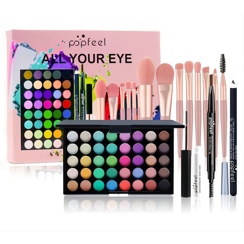 Eyeshadow Palette 40 Color Makeup Set with Mascara Eyeliner Eyebrow Pencil Eye Shadow Brush - Complete Beginner Eye Makeup Kit Gift for Women