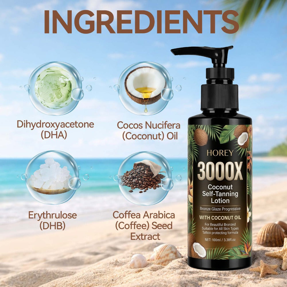 [Coconut Tanning Lotion] 3000X Coconut Tanning Lotion-Enriched With Coconut And Olive Extracts-Achieve A Trendy Summer Bronze-3000X Enhances Tanning, Keeping Skin Smooth And Soft While You Tan-Tanning+ Sunless Tanners