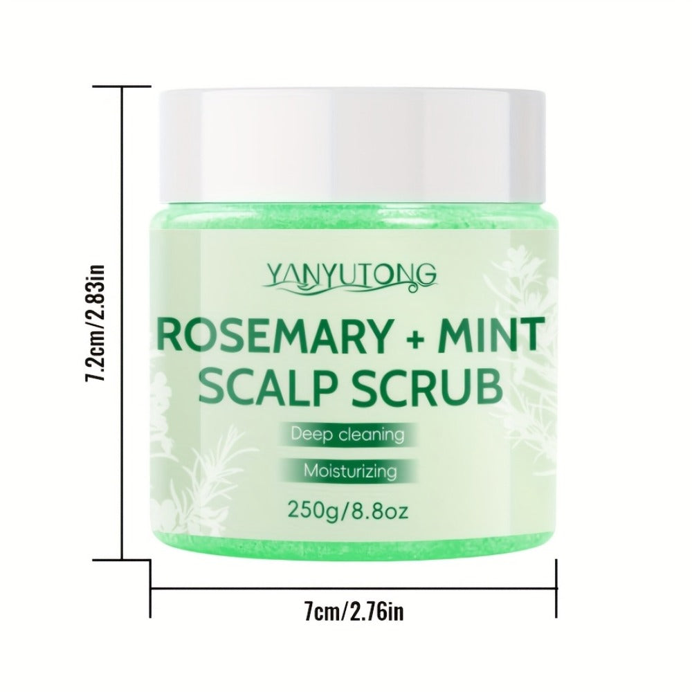 Scalp Scrub with Massage Brush — Rosemary & Mint Deep Cleansing Hair Scrub, 250g, Removes Buildup & Purifies Scalp for All Hair Types Including Oily, Dry & Color-Treated