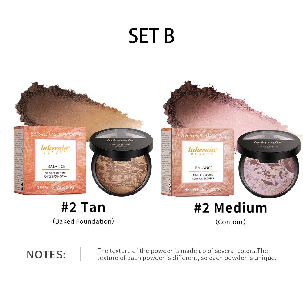 Marble Baking Palette Set — Contour Blush Highlight & Nose Shadow Powder | 4-in-1 Face Palette | All Skin Types | 2-Piece Kit for Everyday & Glam Looks