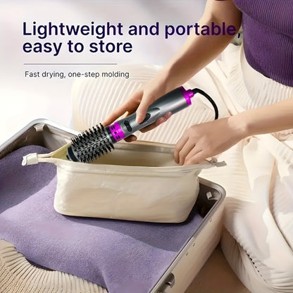 Hot Air Brush 2-in-1 Rotating Styling Comb — Curl & Straighten in One Step, Salon Blowout Results at Home, Works on All Hair Types, Red & Purple