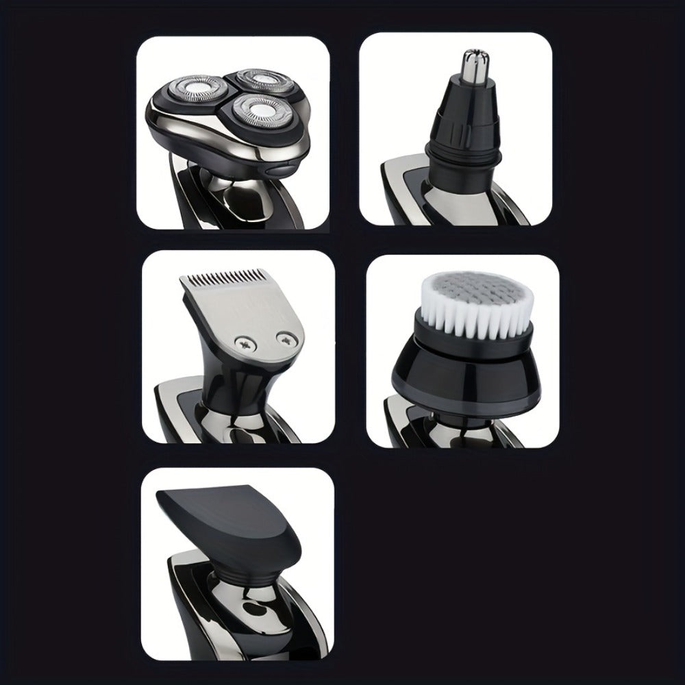 5-In-1 Electric Razor for Men, Rechargeable 3D Rotary Shaver, Electric Shaving Machine, Beard Trimmer, Nose Hair Trimmer, Facial Cleaning Brush, Perfect Father'S Day Gift Fordad, Husband, Boyfriend