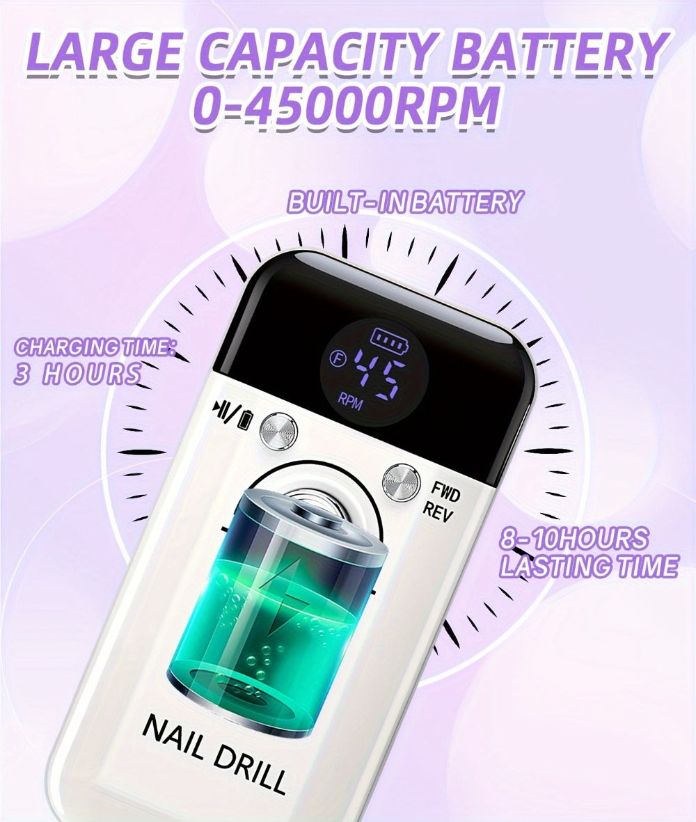 45, 000 RPM Electric Nail Drill Machine for Manicures Featuring an LCD Display, Rechargeable And, Designed for Gel Nails