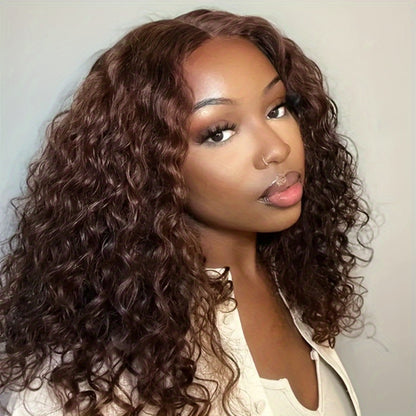 Human Hair Bob Wig Curly 4x4 HD Lace Closure — Reddish Brown #33 Pre-Plucked Glueless Brazilian Short Bob with Baby Hair, 20 Inch Red Brown Color Wig for Women
