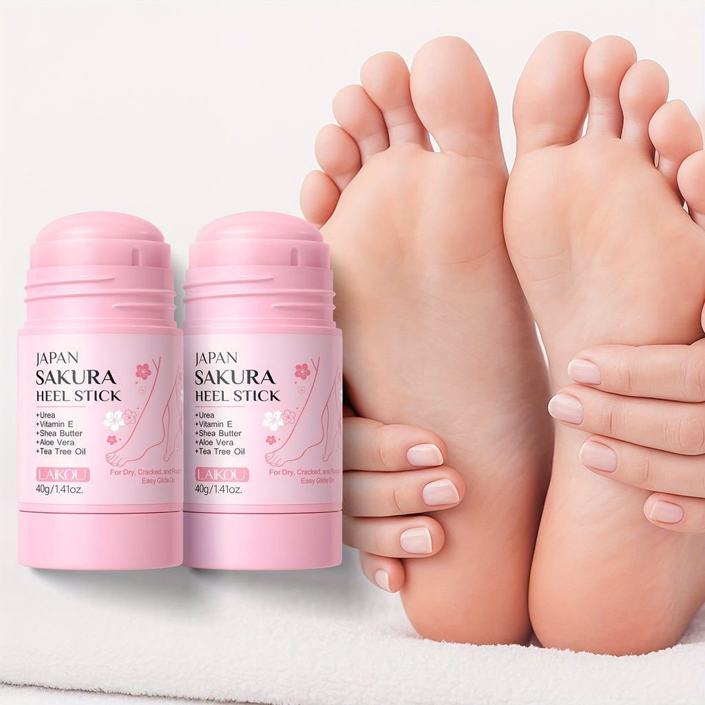 Set of 2 LAIKOU Japan Sakura Heel Sticks, 1.41Oz Each, Intensely Hydrates Dry Feet And Heels, Enriched with Vitamin E And Shea Butter Extract for Enduring Moisture, Convenient for Travel