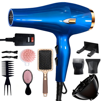 Professional Hair Dryer Set with Accessories - Brushless Motor Blow Dryer Kit with Concentrator Nozzle Comb Clip 2 Modes 3 Speeds for Home Travel Salon Black White Blue Green