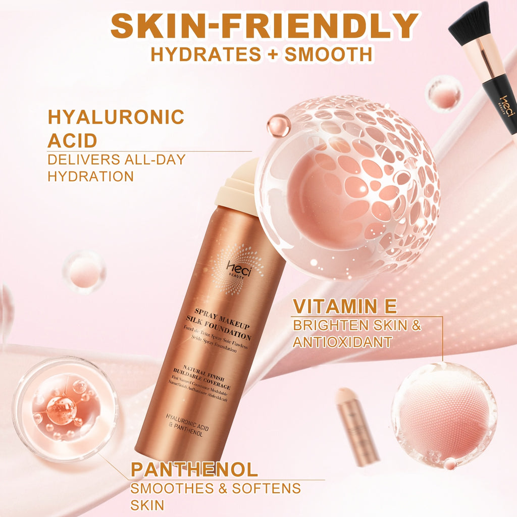 [Ideal Gift] 2pcs Spray Foundation With Brush, Liquid Foundation Makeup For Women Over 50, Panthenol & Hyaluronic Acid For Sensitive Dry Skin, Non-Sticky, Natural Flawless Makeup For Mature Skin, Ideal Holiday & Birthday& Mother's Day Gift For Her