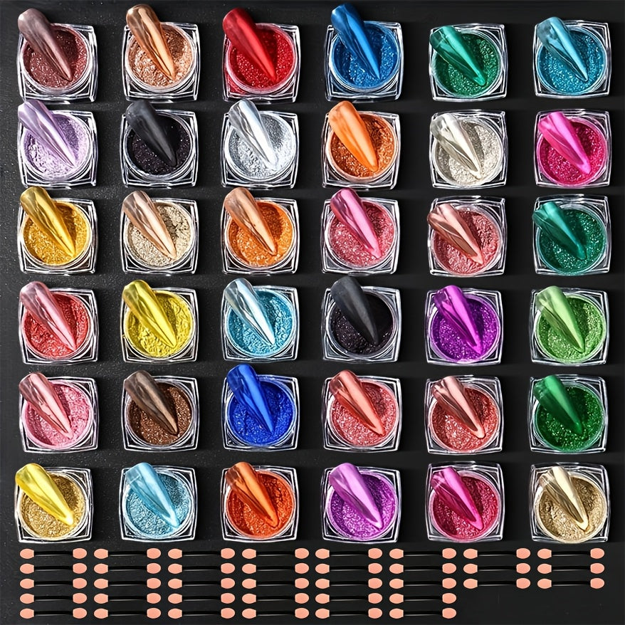 Nail Powder Set 36 Colors Chrome Holographic Glitter Nail Art Pigment Dust Kit for Gel Nails Acrylic Manicure Decoration