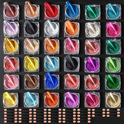 Nail Powder Set 36 Colors Chrome Holographic Glitter Nail Art Pigment Dust Kit for Gel Nails Acrylic Manicure Decoration