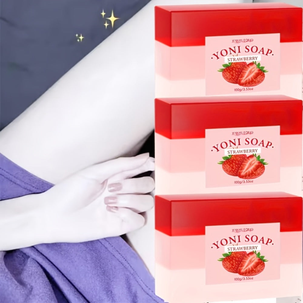 100g 3pcs Of Ladies' Strawberry Intimate Soap That Cleanses The Skin And Balances Value, Soap And Bath Products