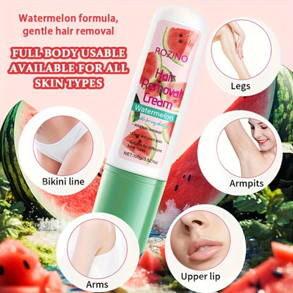 Hair Removal Cream Watermelon Scent 100g — Instant Depilatory Cream with Squalane, Semi-Permanent 3-Month Results, Non-Irritating for Face, Lips, Armpits, Legs & Bikini Area