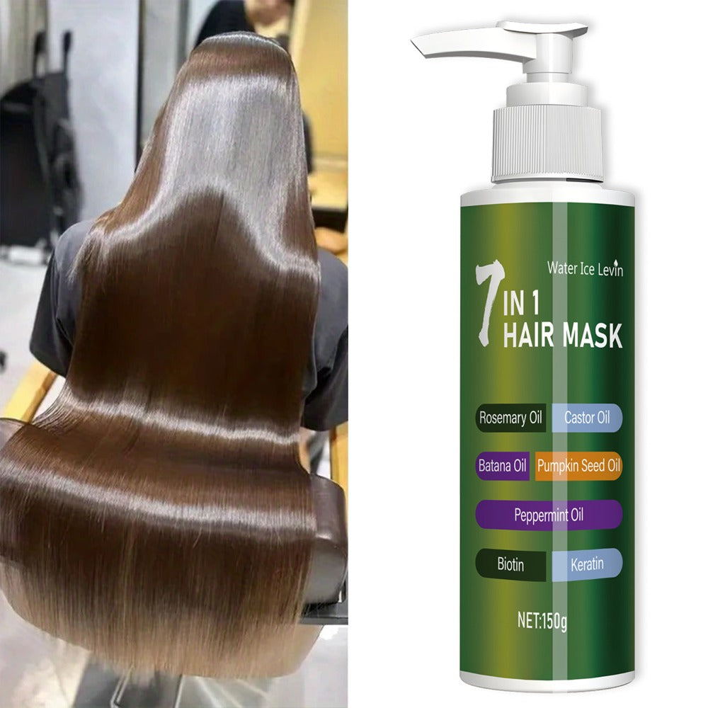 Deep Conditioning Hair Mask 7-in-1 with Rosemary Oil, Castor Oil & Biotin Keratin – Prevents Breakage, Softens Dry Hair | 150g Water Ice Levin Formula