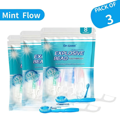 Disposable Mini Toothbrush 5-in-1 — Pre-Applied Mint Toothpaste, Floss, Pick & Tongue Scraper, Soft Nylon Bristles, Compact Travel Oral Care Kit, 24 or 40 Pack