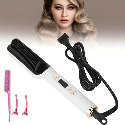 Hair Straightener Brush 2 in 1 Electric Straightening Comb Wet Dry Use Multi-Temp Settings Fast Heat Volumizing Styling Tool for Women All Hair Types Purple Pink White Grey