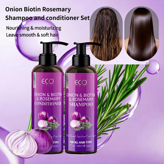 Onion Biotin And Rosemary Shampoo & Conditioner Set, Natural Hair Moisturizer with Onion Extract, Rosemary, Biotin & Jojoba, Nourishing, Strengthening & Healthy Hair, Remove Loose Dandruff Flakes, Smoothing Shampoo for Dry Rough Hair, Free