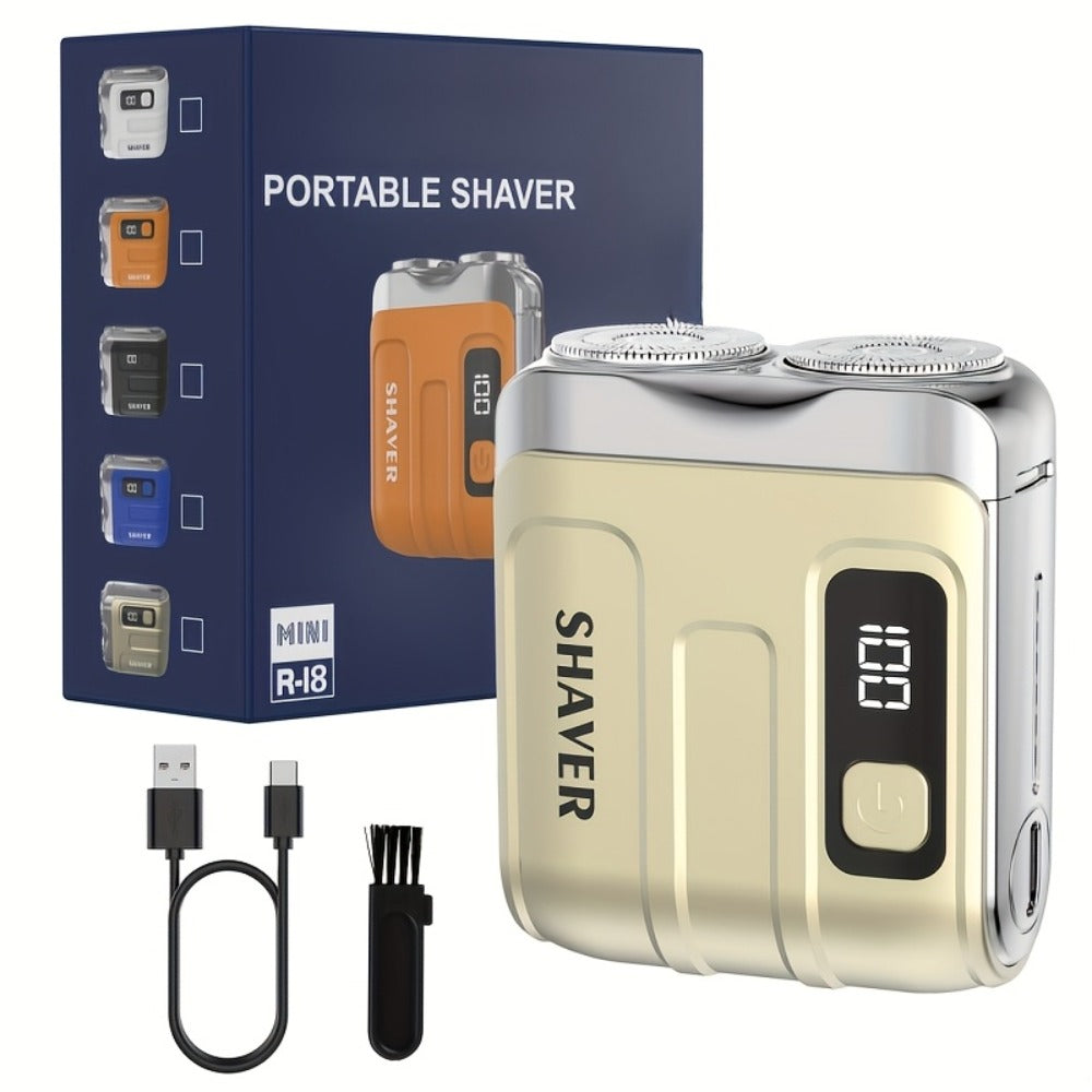 New Upgraded Mini Electric Portable Dual Blade Floating Men's Electric Shaver with Digital Display, Five Color Options, Clean Shaving, USB Charging, Halloween And Christmas Gift Giving Options