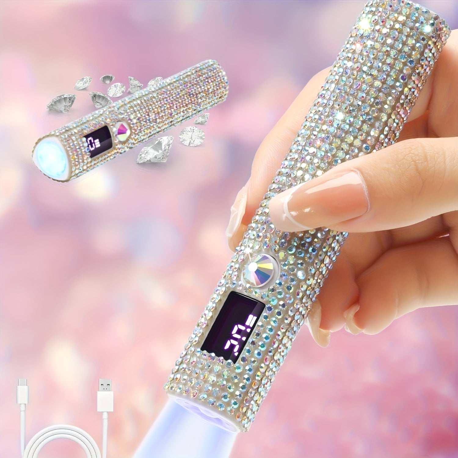 Portable LED Nail Lamp - Quick-Dry Gel Polish Dryer, USB Rechargeable with 200mAh Battery, Sparkling Rhinestone Design, Ideal for Hands & Feet, Perfect Valentine's Gift, Nail Dryer