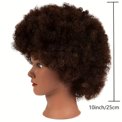 Mannequin Head Human Hair Afro Curly - Cosmetology Practice Training Head with Clamp for Hairdresser Styling Braiding Cutting