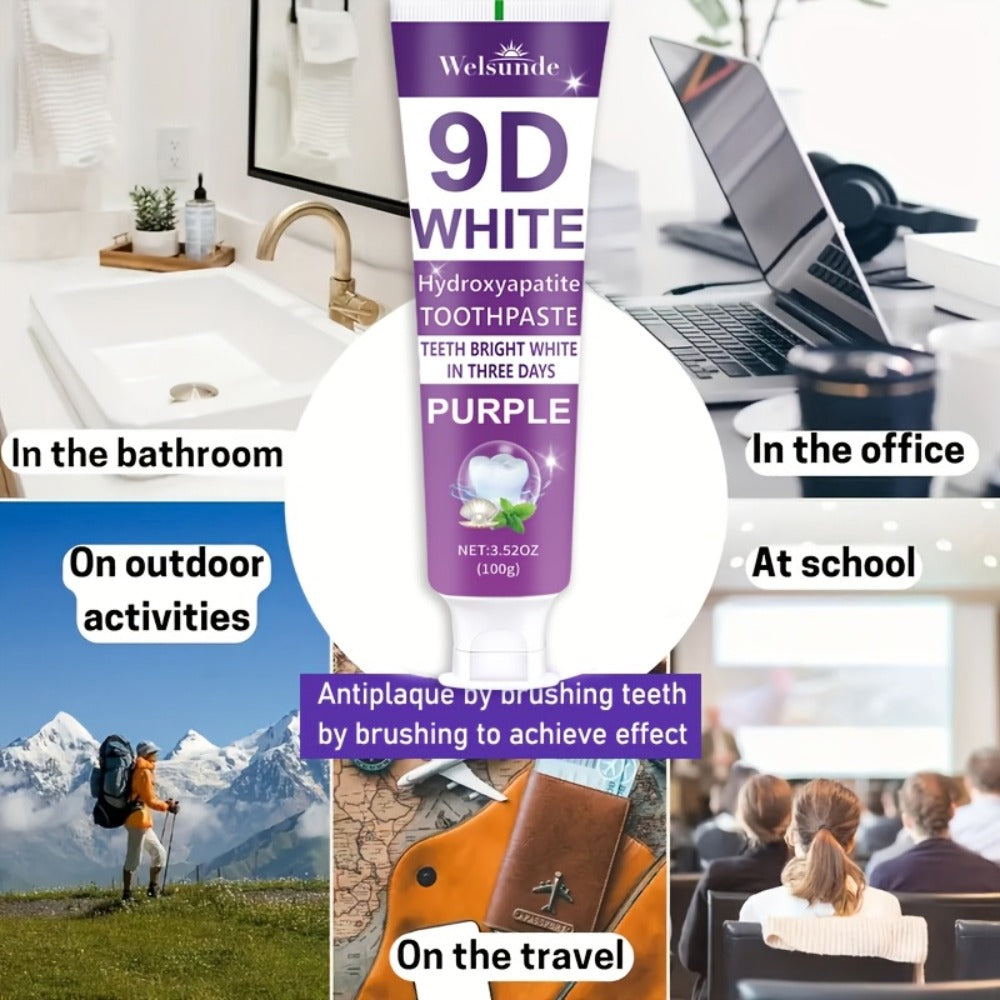 2pcs 9D Purple Hydroxyapatite Toothpaste for Deep Cleaning And Brighter Smile, European Formula with Minty Fresh Breath, Gentle on Gums, Travel-Size, Ideal Oral Hygiene Gift for Women And Men, Suitable for Everyday, Gum Care, Compact Packaging