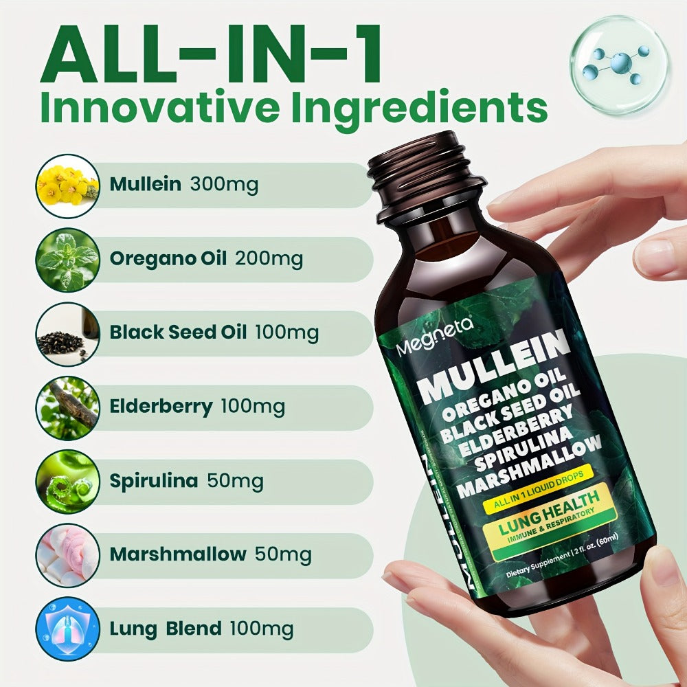 [Christmas Gifts] Mullein Drops for Lungs - for Lung Health Supplement- Mullein Leaf Liquid, Powerful Natural Herbals Formula for Breathing Comfort, Support Respiratory, Immune, Digestive System, Choice for Christmas Gifts, 2Fl.Oz/60Ml, Winter Food Gifts